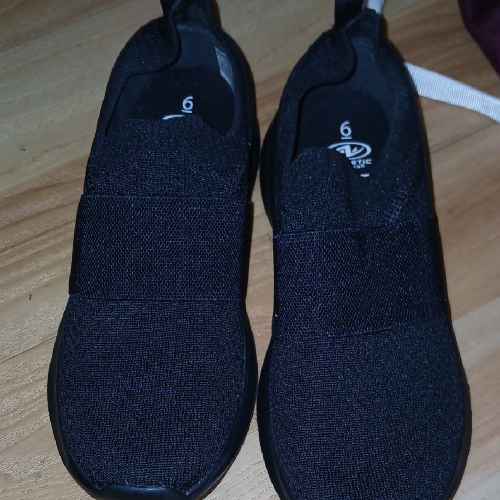Athletic Works Black Slip-On Athletic Shoes